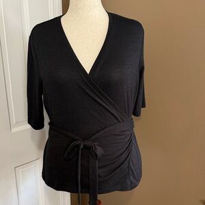GAP Black Wrap Tie Short Sleeve Top